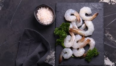 fresh raw peeled shrimp on the table